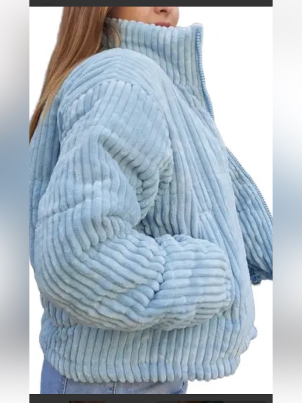 Altar'd State Light Blue Large Cord Ribbed Puffer Jacket
